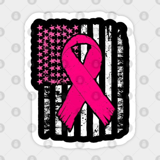 American Flag Breast Cancer Awareness Survivor Print Sticker by Linco